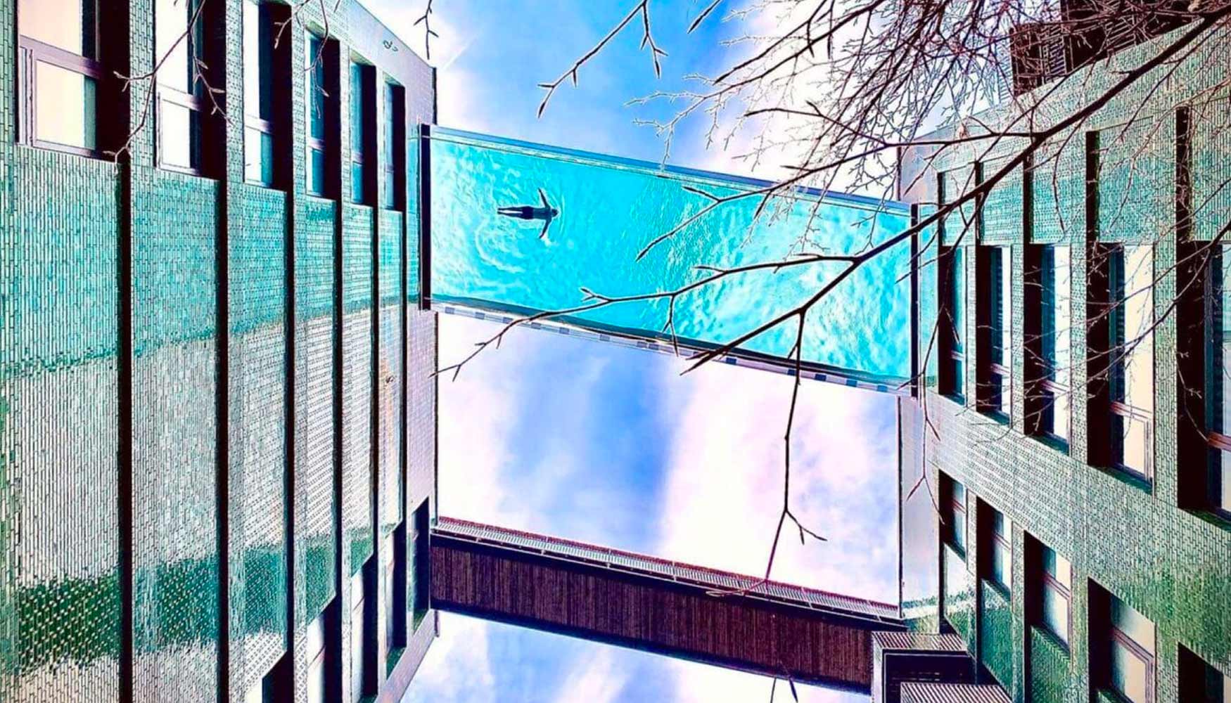 The world's first sky pool will be suspended 35m in the air between two apartment buildings at the Embassy Gardens in London.